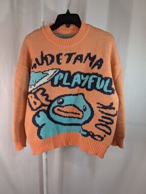 Novelty Women's Cartoon Sweater Peach Coral Aqua Size Large (G03)